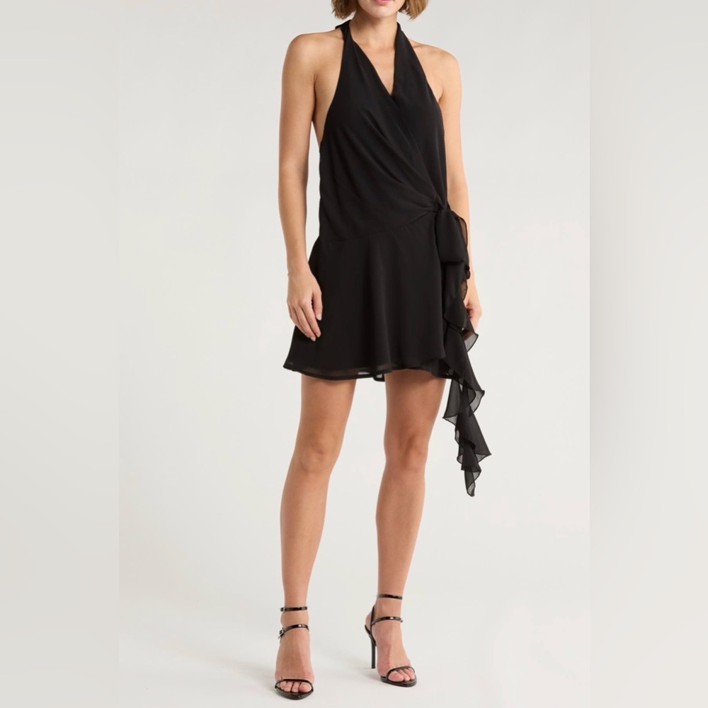 Nordstrom Beivy‎ Black Halter Dress with Ruffle Detail